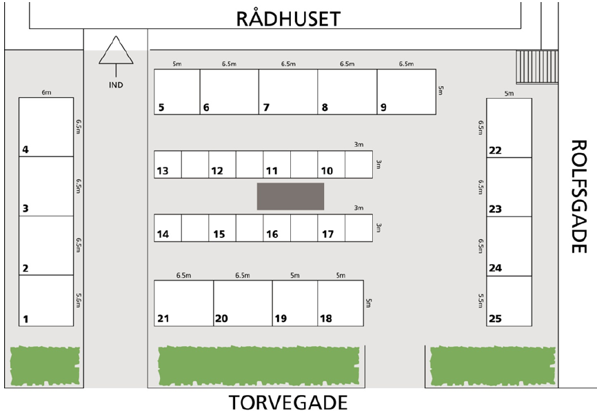 Kort over stadepladser på Rådhustorvet i Esbjerg